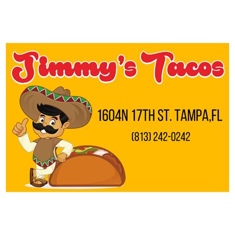 Jimmy's tacos - WHAT TO KNOW: Jimmy’s Tacos. 1604 N. 17th St. | (813) 242-0242. jimmystacosfl.com | Tues-Thurs, 11 a.m. to 10 p.m. Fri & Sat, 11 a.m. to midnight | Sun, 12 to 6 p.m. Tags: jimmy's tacos tacos Ybor …